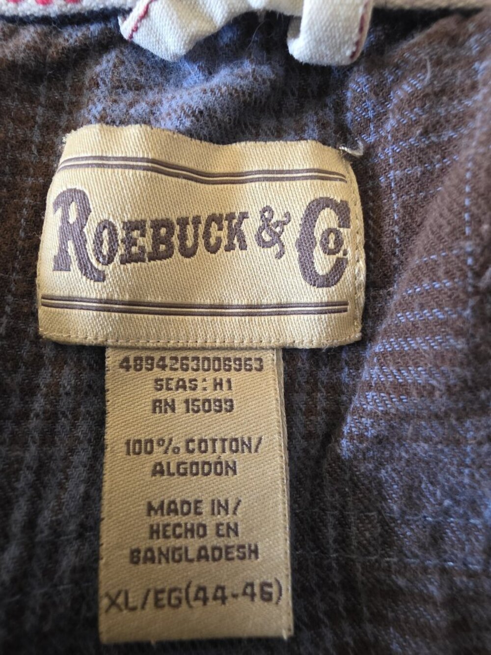 Roebuck & Co Heavy Flannel Shirt Mens XL Brown Plaid Workwear Button Up Cotton - Picture 11 of 13